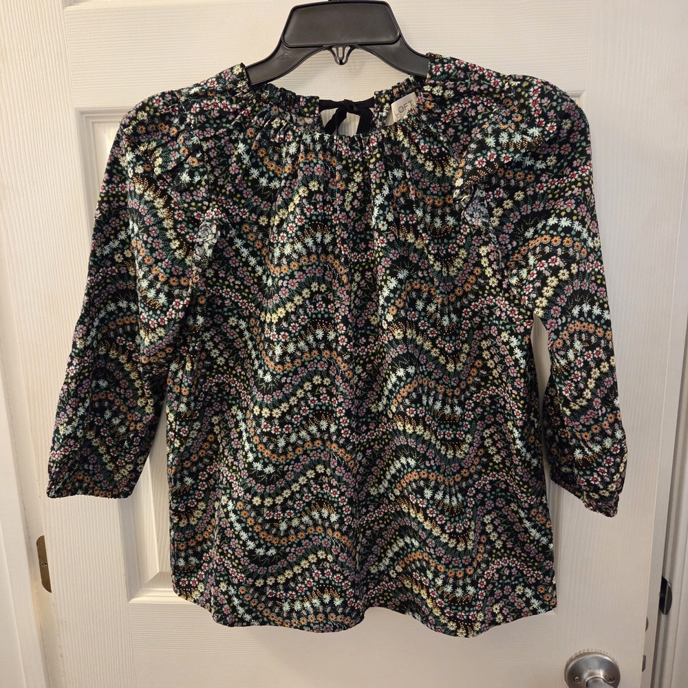 Loft‎ sz XSP ditsy floral tunic top back bow garden boho cottagecore 100% cotton
